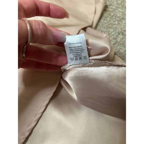 Women’s Beige Pink Floral Embroidered Mesh A-Line Cocktail Party Dress Sz 4 - Picture 8 of 10